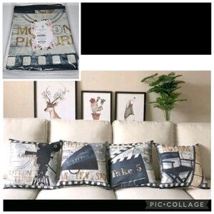 New Set 4 Uloue Vintage Cinema Movie Theater Throw Pillow Covers 18" x 18"